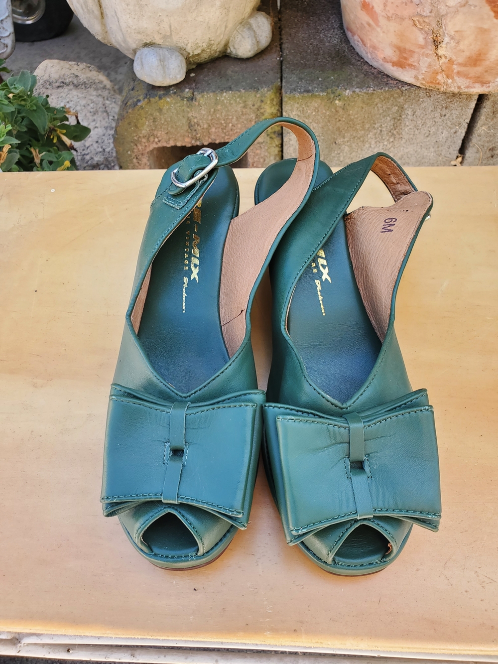 Teal Slingback Peep-Toe Heels with Bow Accent - Women